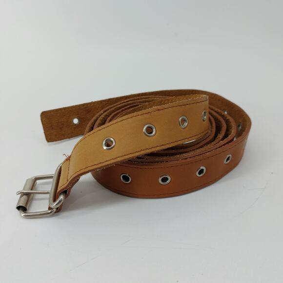 Womens Double Wrap Leather Belt Brown Boho One Size Grommet - Picture 2 of 10